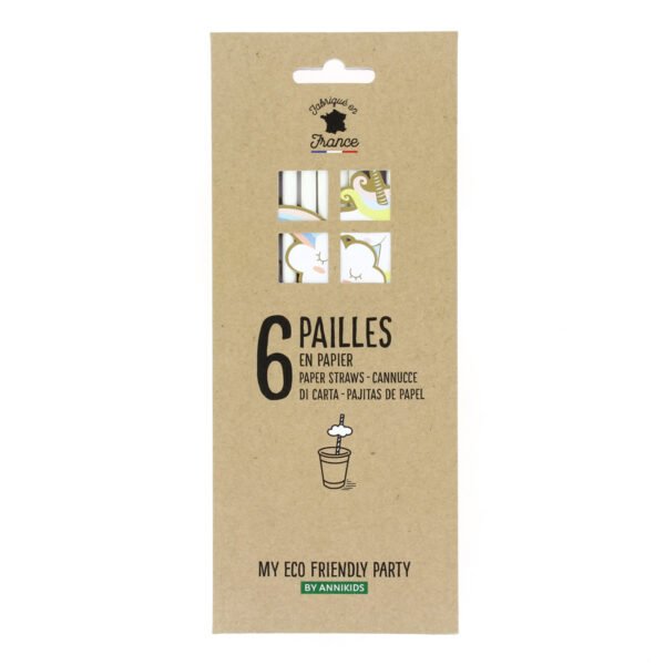 6 pailles en papier Licorne
