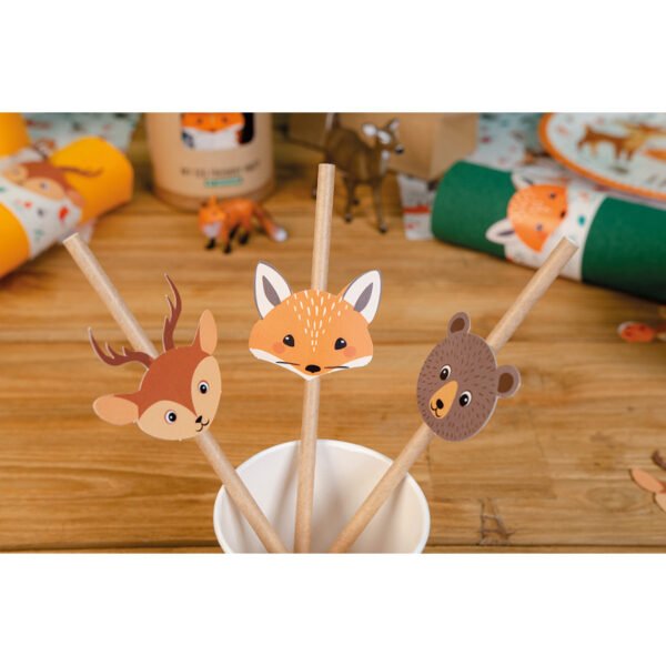 6 pailles en papier Animaux de la Forêt