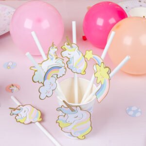 6 pailles en papier Licorne