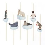 6 pailles en papier Animaux Polaires
