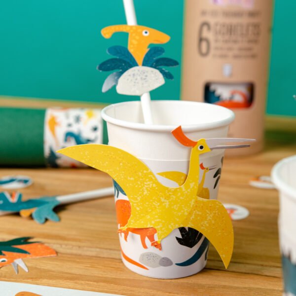 6 Pailles en papier Dinosaures
