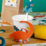 6 Pailles en papier Dinosaures