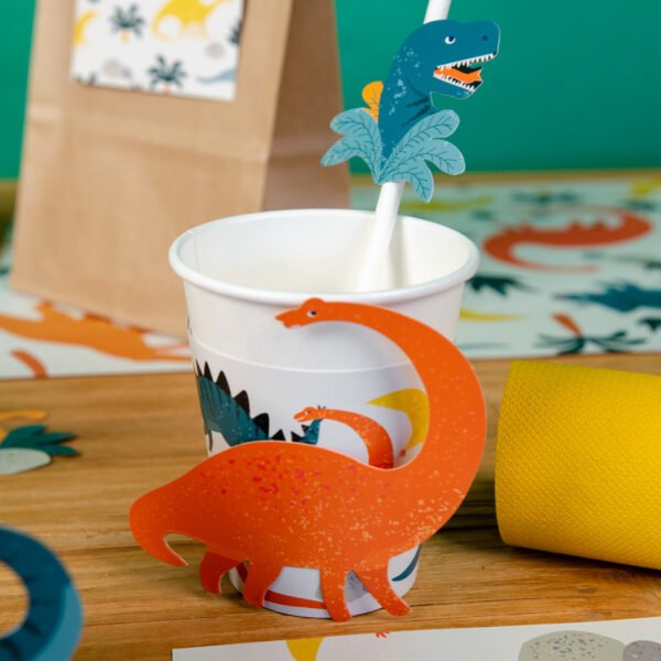 6 Pailles en papier Dinosaures