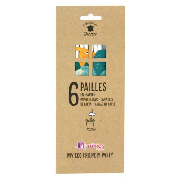 6 Pailles en papier Dinosaures