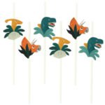 6 Pailles en papier Dinosaures